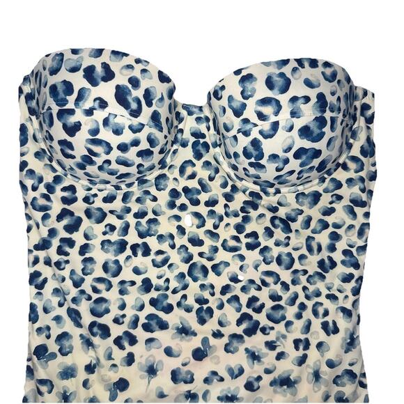 TORY BURCH Bandeau Strapless One Piece Swimsuit Blue Designer Resort Vacation M - Picture 2 of 10